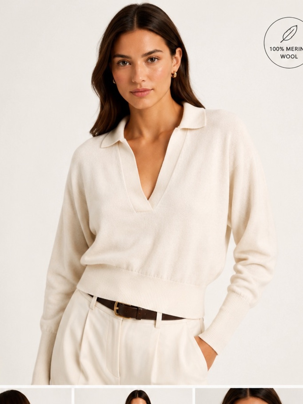 Banana Republic Ivory Merino Wool Collared Sweater Size Small